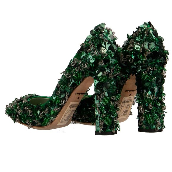 Dolce & Gabbana - Pearl Sequin Embroidered High Heel Pumps VALLY Green Emerald 3 - Picture 5 of 5